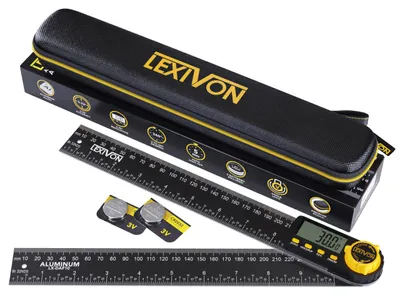 Produktbild von LEXIVON Digitaler Winkelmesser aus Aluminium, 250 mm, Digital Winkellehre Mehrzweck-Winkelmessgerät, inklusive XL-Display und robuster Reißverschlusstasche (LX-DAF10) – Digitaler, 250 mm