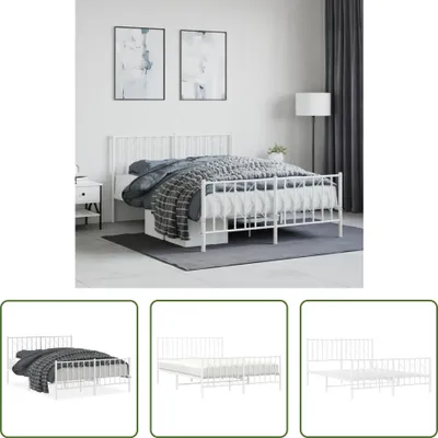 Produktbild von The Living Store Bettgestell mit Kopf- und Fußteil Metall Weiß 140x190 cm