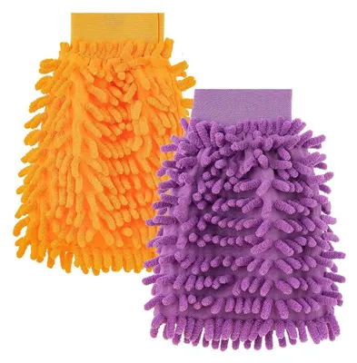 Immagine prodotto di Guanti per il lavaggio auto in microfibra, a doppio strato, 2 pezzi, colore viola/arancione