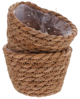 Zdjęcie produktu dla Omgoods - Zestaw 2 koszyków na rośliny, ręcznie tkanych z naturalnej trawy morskiej, o wymiarach 13 cm