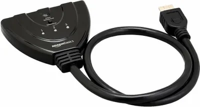 Produktbild von AmazonBasics Pigtail-Switch-3, HDMI, Schwarz, 0,55 m, Gold, 12 Bit