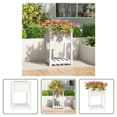 Zdjęcie produktu dla The Living Store Sadzarka z półką biała 54x54x81 cm lite drewno sosnowe