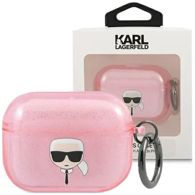 Produktbild von Karl Lagerfeld KLAPUKHGP AirPods Pro Hülle rosa Glitter Karl`s Head