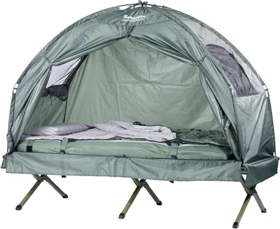 Produktbild von Campingliege als 4-in-1-Zelt mit Feldbett, Sommer-Schlafsack und Matratze (Zeltliege, Campingzelt, Angeln)