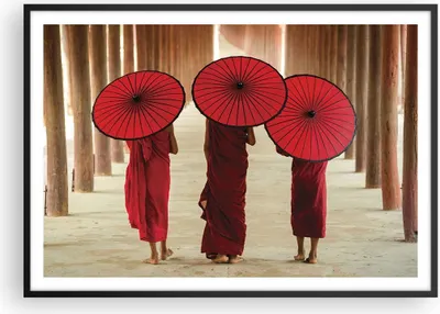 Produktbild von Gerahmtes Poster - Schwarzer Rahmen - Bhutan Regenschirm Rot - 100x70 cm - Wand Bild - Wanddeko - Wandbilder - Wandposter - Bilderrahmen - Bilder - Kunstdruck - Wandbild - P2BAA100x70-4290