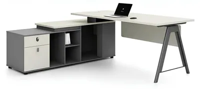 Produktbild von Moderner Set Eckschreibtisch Holz Braun mit Büroschrank für Ihr Büro