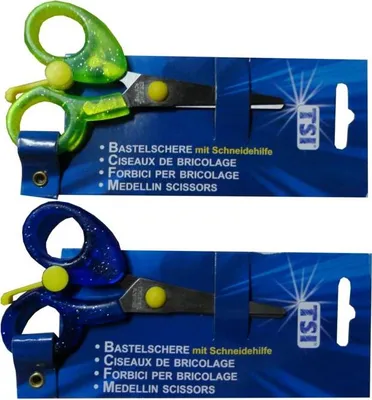 Produktbild von 2 Bastelscheren / Schülerschere / mit Schneidehilfe / 13cm / rund