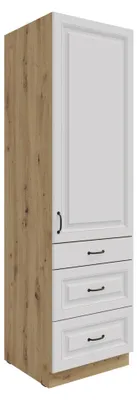 Produktbild von Küchen Hochschrank 60 cm mit Schubladen Stilo Weiss + Eiche Artisan Küchenzeile Küchenblock Einbauküche Landhaus Küche