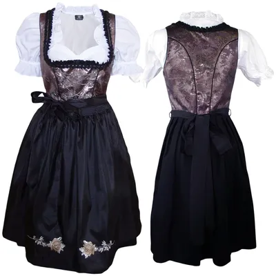 Produktbild von 1-teiliges Midi-Dirndl Landhaus Kleid Dirndel ohne Bluse Schwarz/Braun, Größe:48