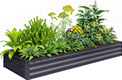 Image de Outsunny Jardiniššre extšŠrieur CarršŠ Potager de Jardin dim. 241L x 90,5l x 30H cm t?le d'acier ondulšŠe gris