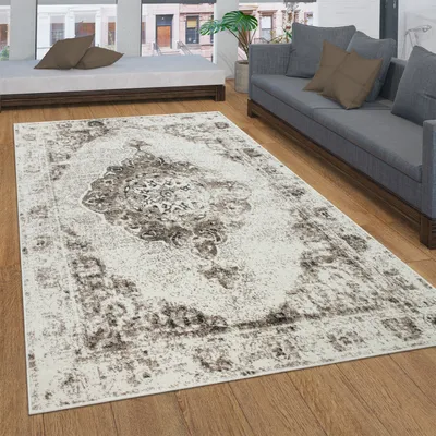 Image de Tapis de salon à poils courts avec motifs vintage, design oriental, différents styles, dimensions 60 x 100 cm