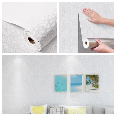 Produktbild von Heikoeco® Tapete, wasserdichte Tapete selbstklebend mit Leinenstruktur aus Kunststoff weiß, 50L x 280B cm, moderne Wandtapete für Schlafzimmer, Wohnzi