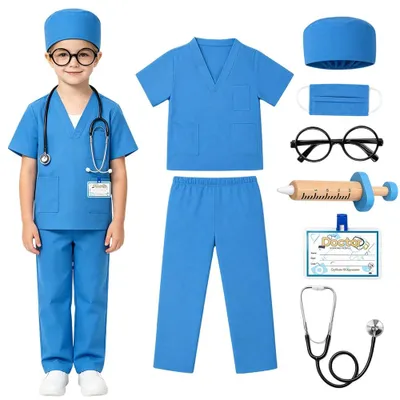 Doktorkostüm für Kinder, 8-teilig, Arztkoffer, 120 cm