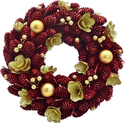 Image de Couronne MagicHome Noël, suspendue, rouge, 37x37x9 cm