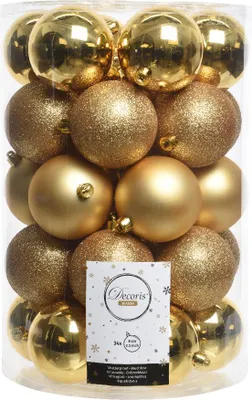 Zdjęcie produktu dla Bombki na choinkę nietłukące zestaw 34 szt 8 cm jasny złoty