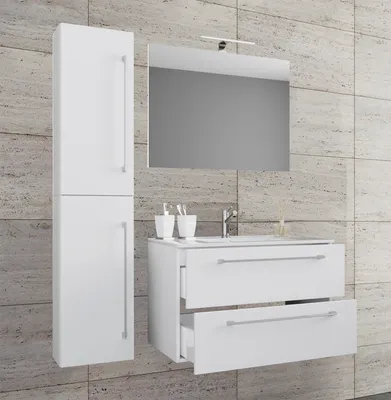 Produktbild von VCM 4-tlg. Waschplatz Waschtisch | Waschbecken Unterschrank Breite 60 cm | Badmöbel Set mit Schubladen Drehtüren Spiegel | Badinos