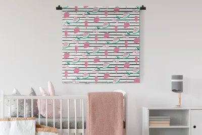 Produktbild von MuchoWow® Wandteppich Wandbehang Obst - Rosa - Muster 90x90 cm Tapisserie Dekoration Wandtuch - Wandaufhänger