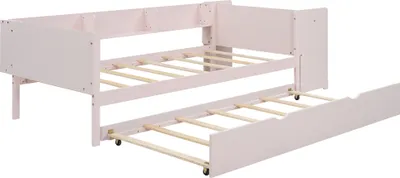 Produktbild von Jugendbett mit Ausziehbett, Lattenrost, Schreibtisch, Regal, 90x200cm, Einzelbett, Kinderbett, Holzbett