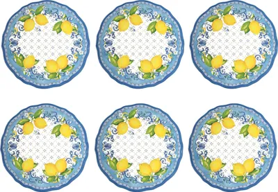 Produktbild von 6er Set Speiseteller SORRENTO Zitronen D. 28cm weiß blau gelb Melamin Easy Life