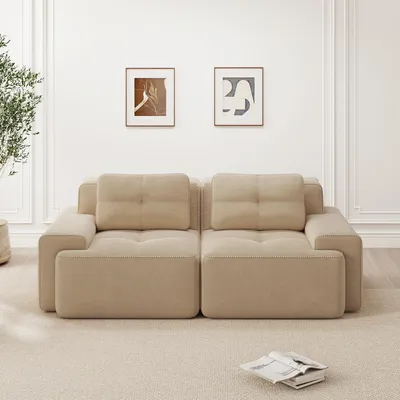 Obrázek produktu pro MODFU, modulární pohovka pro dvě osoby, model Cord, s možností rozložení na lůžko, velká pohovka s prohnutou opěradlem, bez podnožky, rozkládací pohovka, barva béžová