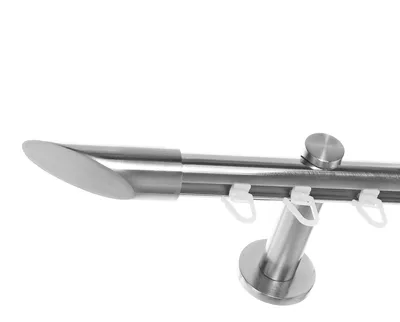 Produktbild von Innenlauf Gardinenstange Edelstahl Look 20mm Wandträger 1-läufig Schräge, Länge wählbar H30 E32