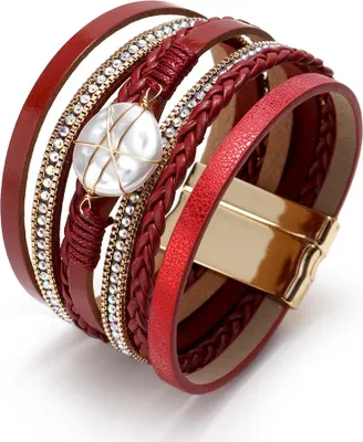 Produktbild von Geflochtenes Lederarmband mit Boho-Lederwicklung und roten Riemen