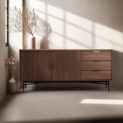 Produktbild von Sideboard 2 Türen und 3 Schubladen aus Melamin und Stahl 160 cm braun - Oviala Gabin