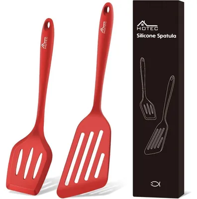 Zdjęcie produktu dla Zestaw łopatek do smażenia, 2 sztuki, silikon, odporne na wysokie temperatury, z otworami, kolor: szary