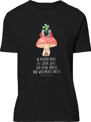 Produktbild von Mr. & Mrs. Panda T-Shirt Marienkäfer Fliegenpilz - Schwarz - Geschenk, Zuhause, oberteil, Tshirt, Fleigenpilzhaus, Haus, S, Lustige Sprüche, Shirt, mit Spruch, Wohnung