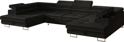 Produktbild von Ecksofa U-Form| mit Schlaffunktion, mit Bettkasten, Ausziehbares Schlafsofa, Schlafcouch, Eckcouch, Freistehende, Gästebett, Wohnzimmermöbel, 350x203 cm, Schwarz