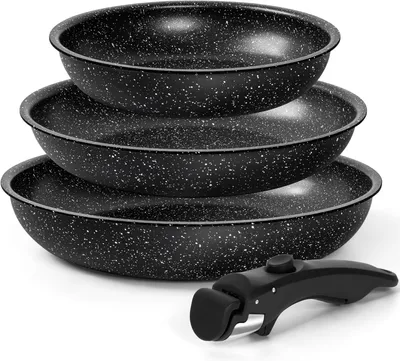 Produktbild von MICHELANGELO 3-teiliges Pfannen-Set, Granit-Antihaftbeschichtung, Schwarz