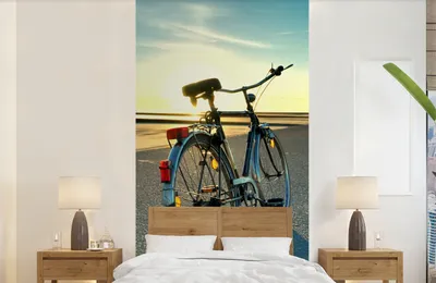 Produktbild von Fotobehang mit Nordsee-Szene - Fahrrad - Sonnenuntergang - Breite 120 cm x Höhe 240 cm