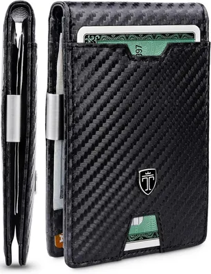 Imagen del producto de Cartera de cuero sintético compacta en color carbono, con clip para billetes y protección RFID