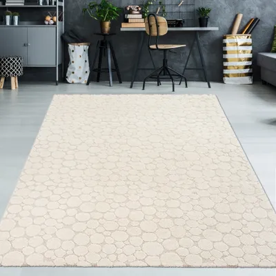 Immagine prodotto di Tappeto da salotto resistente con motivo a pois, color crema, dimensioni: 160 x 220 cm