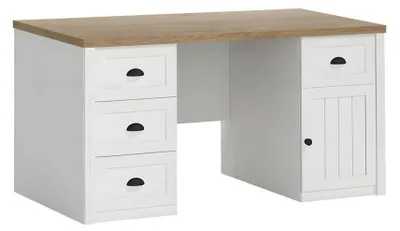 Image de Bureau Table de travail avec 4 tiroirs Résistant aux rayures Blanc Table en bois