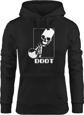 Produktbild von Hoodie Damen Skeleton Trompete Doot Meme Halloween Spooktober Kapuzen-Pullover Moonworks® schwarz M