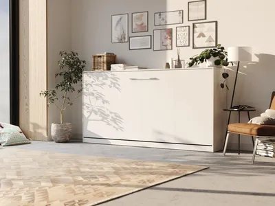 Produktbild von Schrankbett Smartbett Frotto 90x200 Quer ausklappbar für erholsamen Schlaf mit Gasdruckfeder Weiss/Weiss