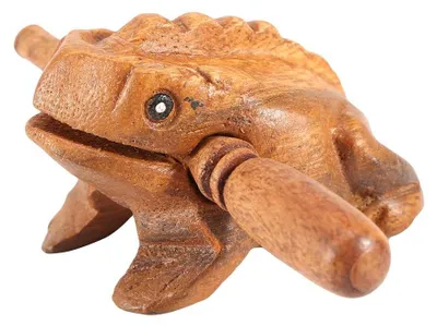 Holz-Frosch, Glücksbringer, 5,8 cm, handgeschnitzt, Feng Shui