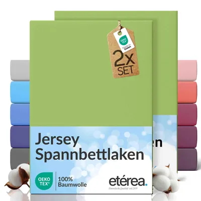 Produktbild von 2er Set Jersey Spannbettlaken 120x200cm - 100% BAUMWOLLE - Bettlaken Spannbetttuch 120x200cm - Jade
