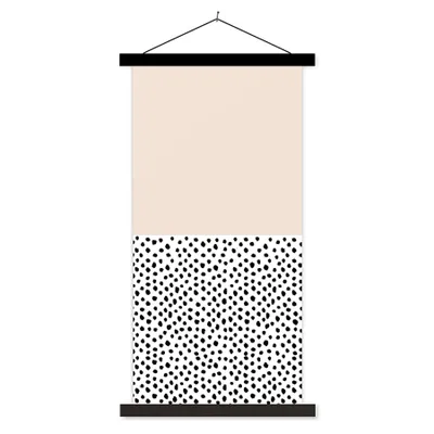 Produktbild von MuchoWow® Textilposter Polka dots - Weiß - Schwarz 40x80 cm mit schwarzem Rahmen - Wandemalerei