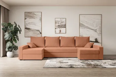 Produktbild von ALTDECOR Ecksofa mit Schlaffunktion und Bettkasten Corner Sofa Eckcouch Couch U-Form universal, links/rechts angeordnet Schlafcouch Ausziehbar Wohnlandschaft  ALESIA-U - 301x140x90cm Apricot
