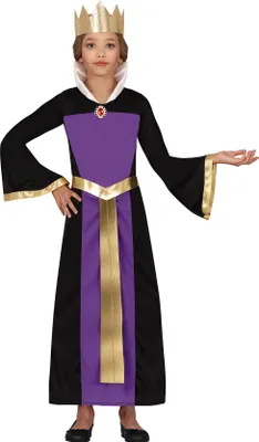 Produktbild von Märchenkönigin Halloween Kostüm Lila Gold Prinzessin Mittelalter Feen Magie Krone Kleid Magische Wald Fantasie Königreich, Größe: 110/116 Farbe: Lila