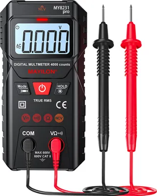 Obrázok produktu pre Digitálny multimeter MAYILON, multitester s bezkontaktnou detekciou napätia NCV, TRMS 4000 počtov, automatický/manuálny režim merania, podsvietený LCD displej, funkcia podržania údajov, zapnutie a vypnutie merania odporu AC-DC napätia