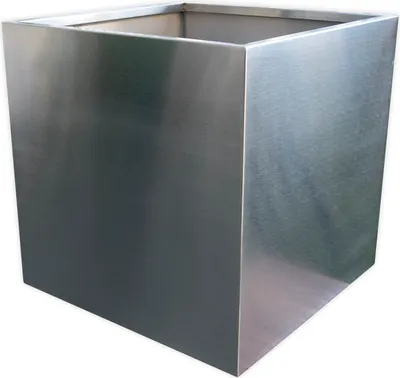 Zdjęcie produktu dla Köhko® Designerowy doniczka z nierdzewnej stali VIVO 80 x 80 x 50 cm | matowy, szczotkowany kwadratowy doniczkowy duży