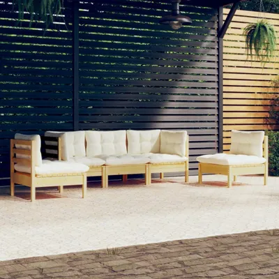 Produktbild von Möbel 5-tlg. Garten-Lounge-Set mit Creme Kissen Massivholz Kiefer - Gartenmöbelgarnituren 3096184