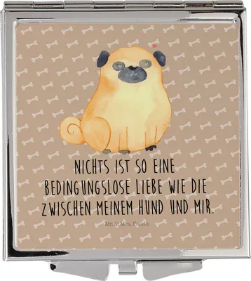 Produktbild von Mr. & Mrs. Panda Handspiegel Mops - Hundeglück - Geschenk, Schminkspiegel, Hund, Sprüche, Liebe, Kosmetikspiegel, Frauen Spiegel, Knuffig, Taschenspiegel, Klappspiegel