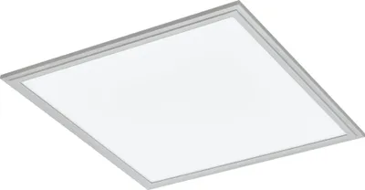 A square LED panel light with a silver frame, presented against a white background.