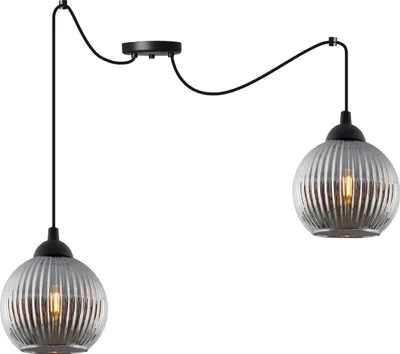 Immagine prodotto di Lampada a sospensione RIFFLE a ragno, nera, a 2 luci, con sfere in vetro grigio, attacco E27