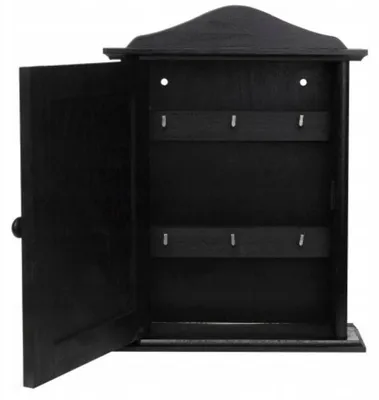 Image de Elzusha - Boîte à clés en bois noire avec porte et 6 crochets - Design minimaliste
