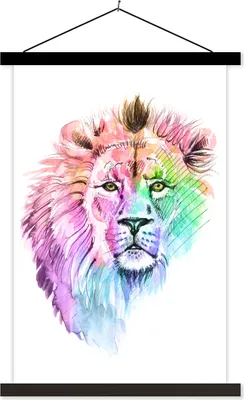Produktbild von MuchoWow® Textilposter Löwe - Farben - Illustration 40x60 cm mit schwarzem Rahmen - Wanddekorationen